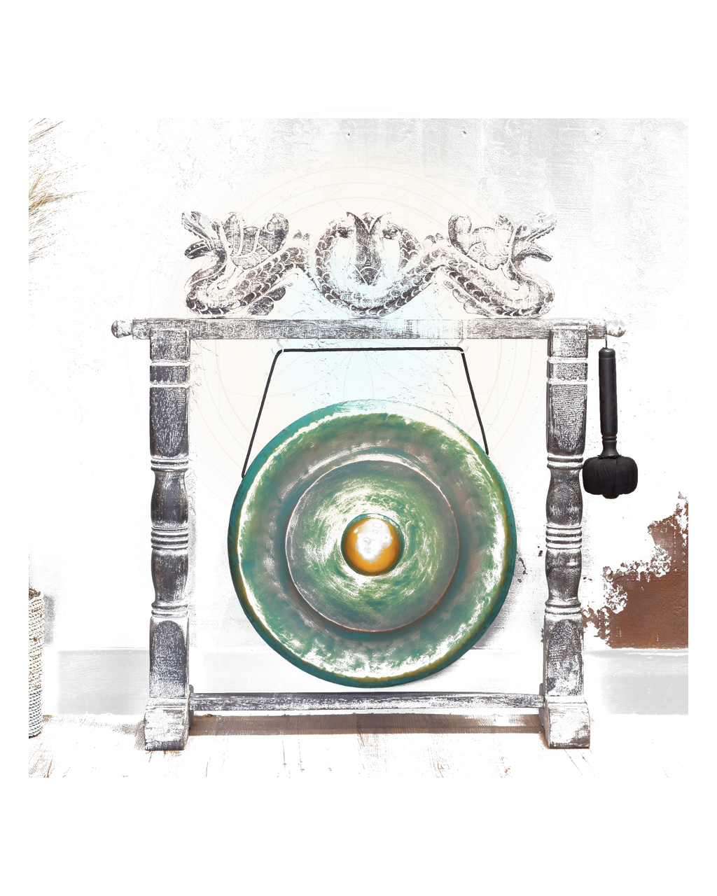 Gong in stand — 50cm, greenwash — design