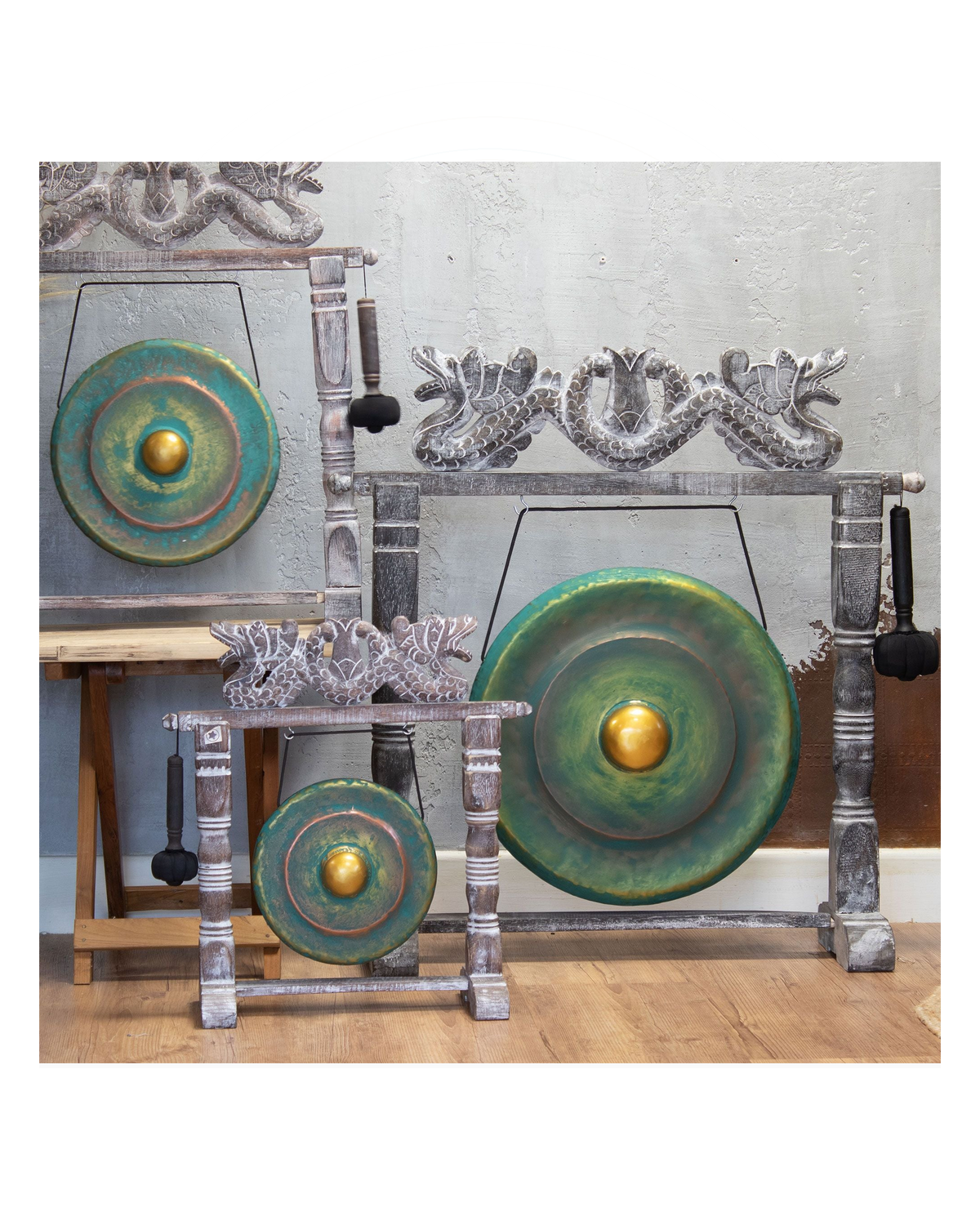 Gong in stand — 50cm, greenwash — detail-0