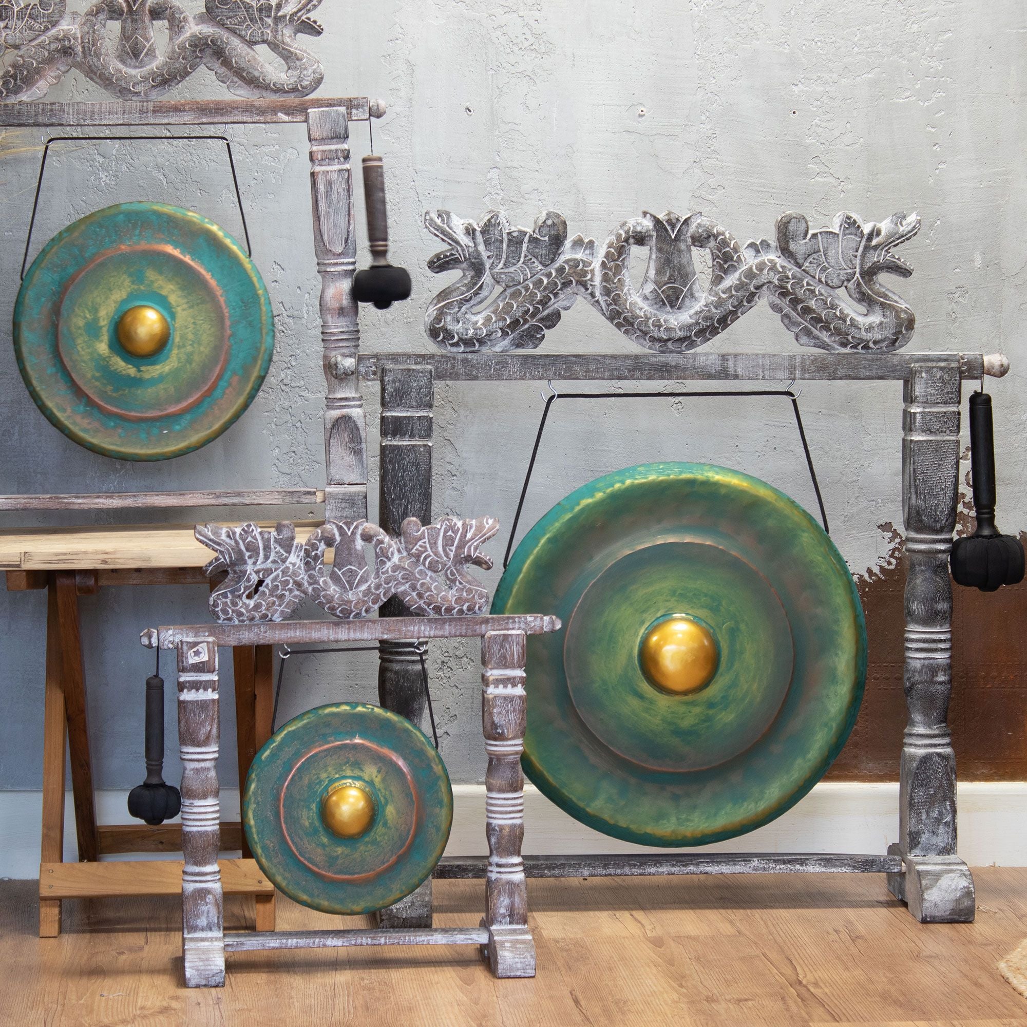 Gong in stand — 50cm, greenwash
