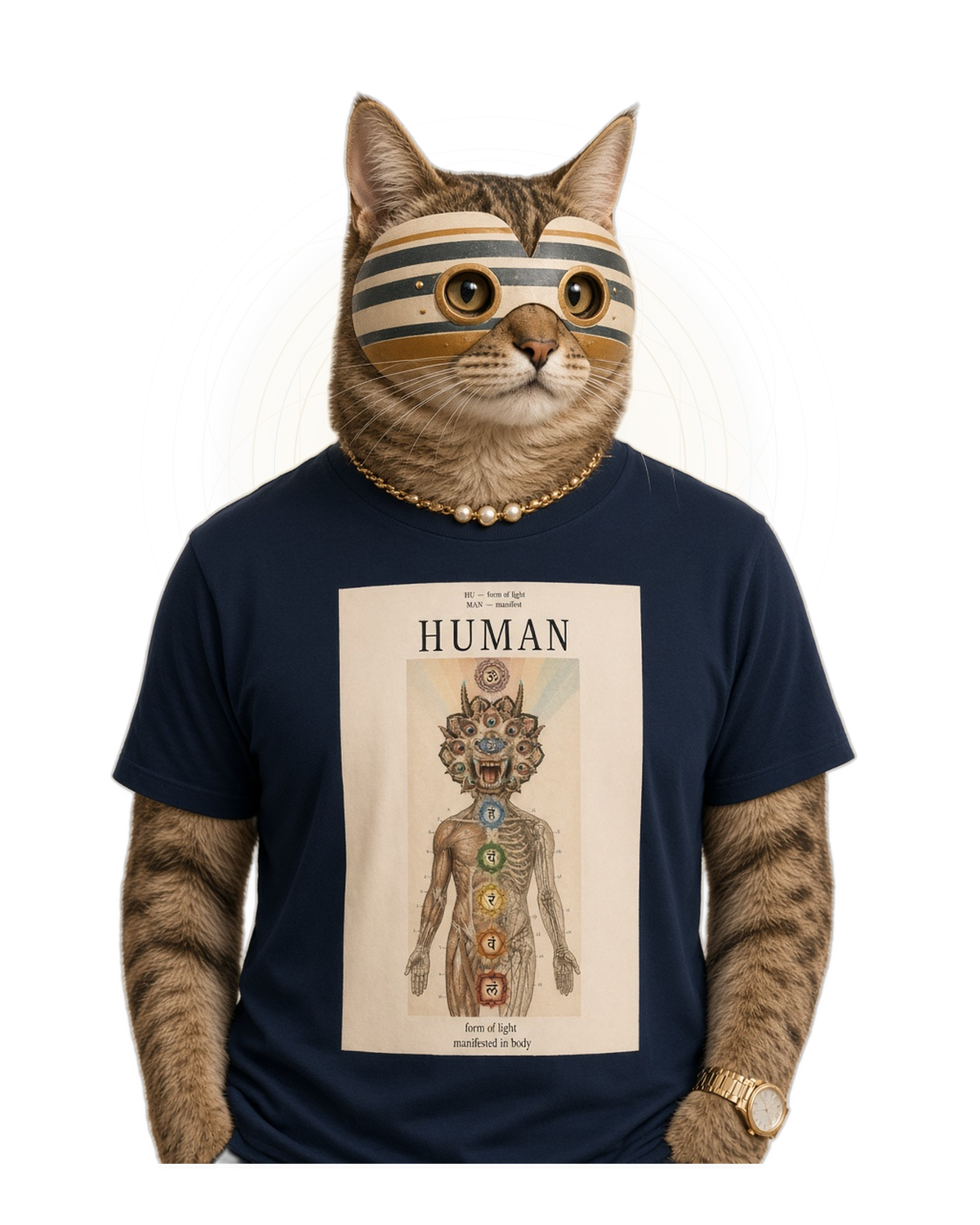 Human — ceramic-totem couture cat lookbook, French Navy tee